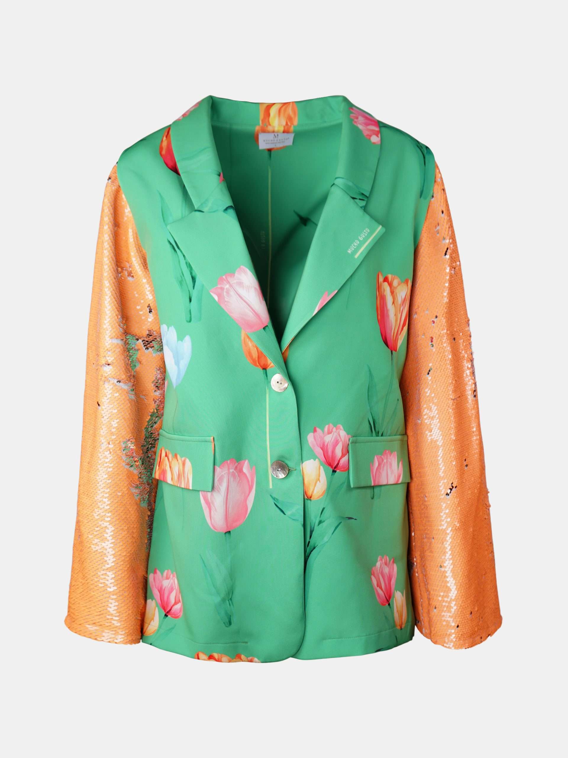 Mucho Gusto  blazer zanè groen oranje tulpenprint