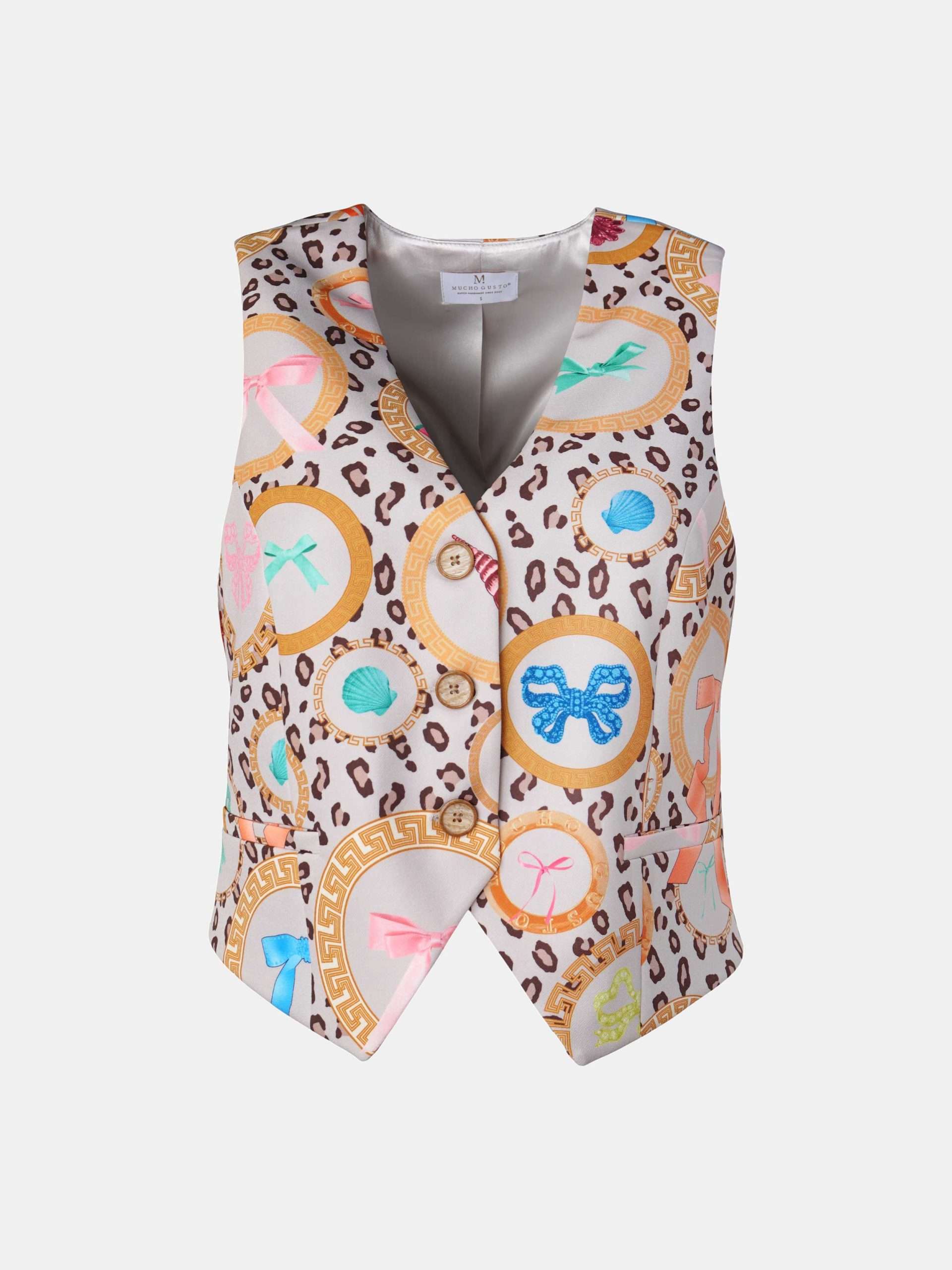 Mucho Gusto  gilet lesbos luipaard rond barok print