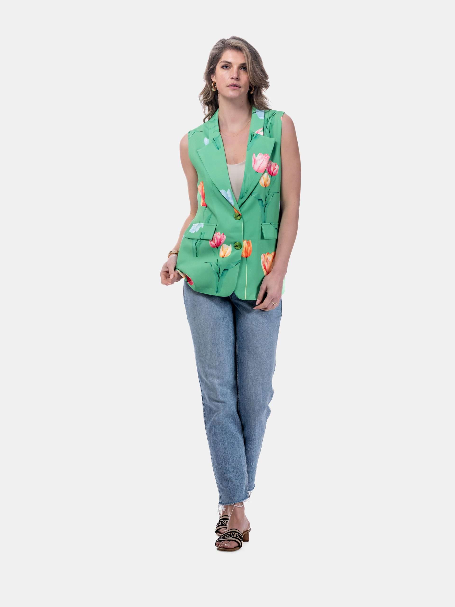 Mucho Gusto  gilet zanè groen tulpenprint