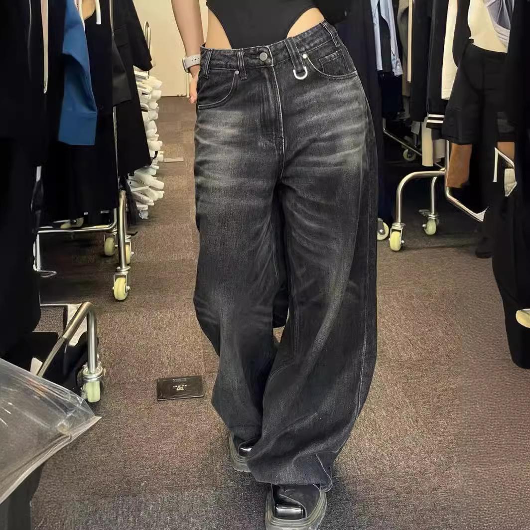 QGOOD Vintage zwarte wijde pijpen jeans vrouwen oversized high street Koreaanse mode baggy denim broek grunge Y2k vrouwelijke hiphop XXXXL zwart
