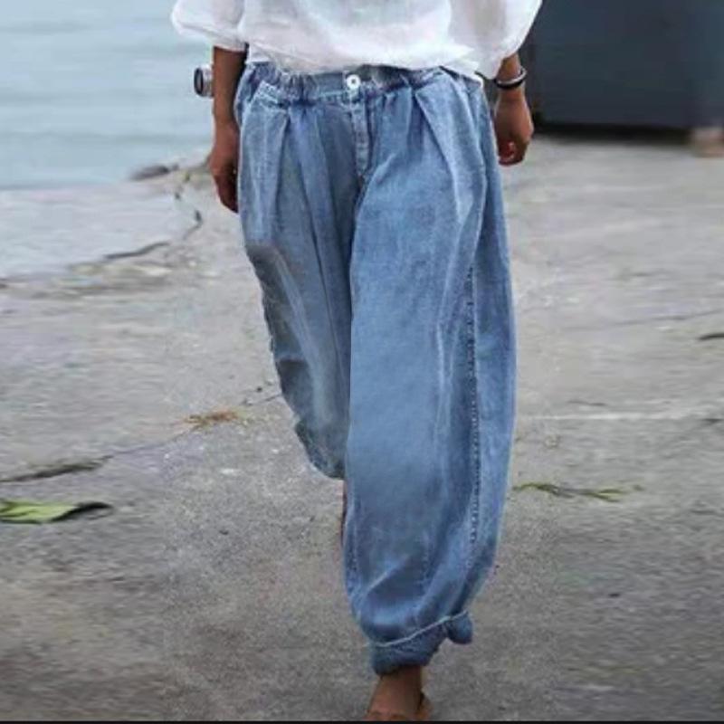 VantaGoods 2024 Dames Harem Jeans met elastische taille - Casual negenpunts lengte 3XL blauw