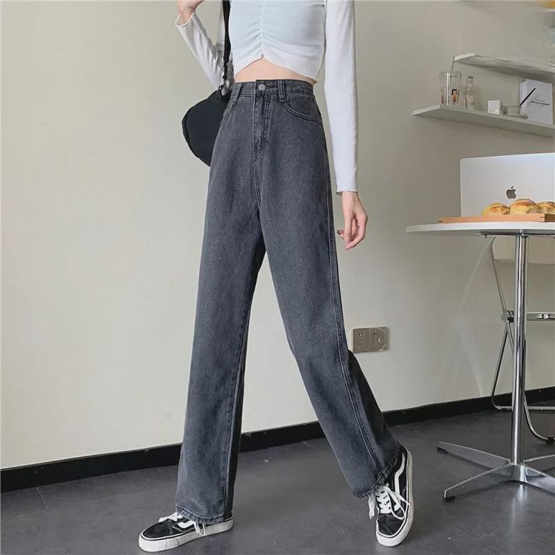 VantaGoods Dames High-Waist Denim Wide-Leg Broek voor Lente en Herfst - Losse, Slanke, Vloer-Lengte BF Stijl Small lichtblauwe kleur