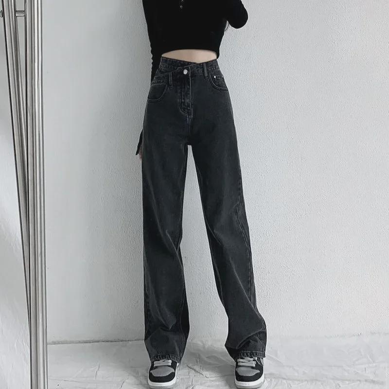 VantaGoods Dames High Waist Slim Straight Jeans - Summer Vibe met Cross Design en Wide Leg Fit M