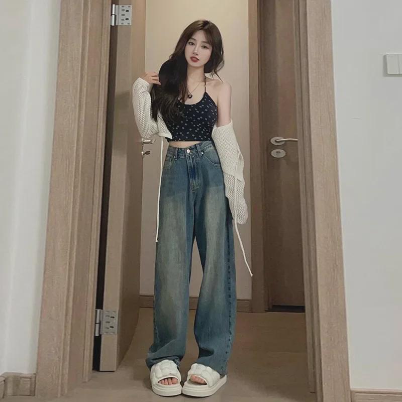 VantaGoods Dames High-Waist Wide-Leg Distressed Jeans - Retro, Afslankende, Heupbedekkende Broek tot op de grond M