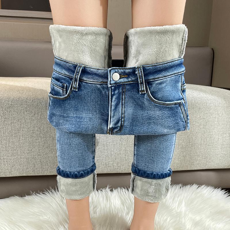 VantaGoods Dames skinny jeans met hoge taille, plus fluweel, slim fit, elastische, verdikte kokerbroek - herfst/winterstijl 2023. 32