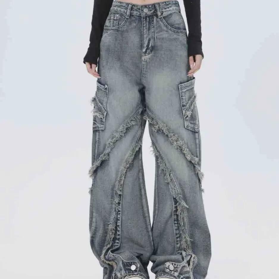 VantaGoods Amerikaanse Heavy-Duty Washed Flared Jeans met zijzakken met stiksels 2XL blauw