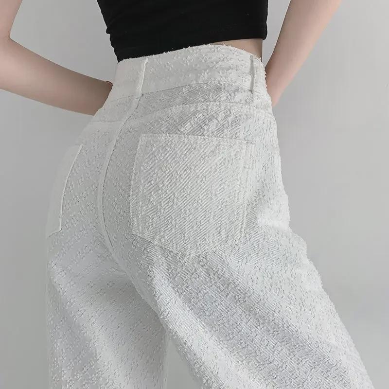 VantaGoods Dames hoge taille witte jeans - 2023 Trendy losse pasvorm wijde pijpen niche-ontwerp 28/L for 100-110 kg