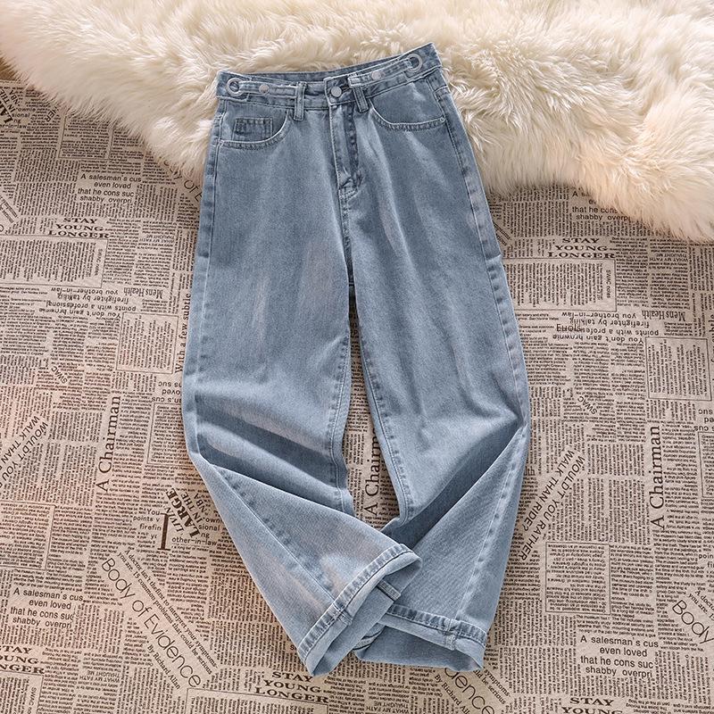 VantaGoods Verstelbare High-Waist Light Jeans voor dames - Zomerse dunne losse pasvorm met wijde pijpen XL