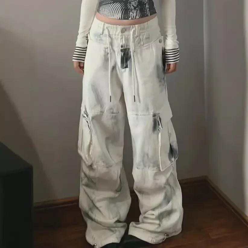 VantaGoods Dames Amerikaanse stijl gewassen multi-pocket wijde pijpen jeans 2XL
