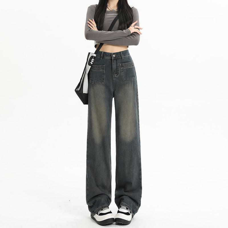 VantaGoods Dames Cementgrijze High Waist Wide Leg Jeans - Amerikaans ontwerp XL