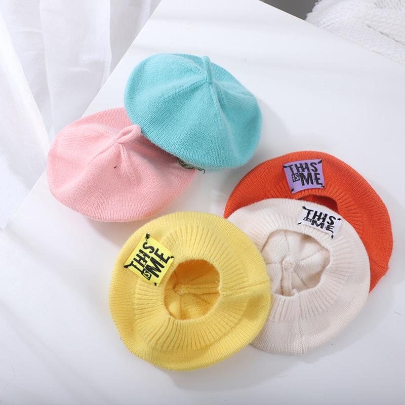 BOOSKU Lente Herfst Baby Kids Meisjes Gebreide Baret Franse Kunstenaar Warme Wol Winter Beanie Hoed Retro Vintage Effen Baret Effen Kleur Hoeden