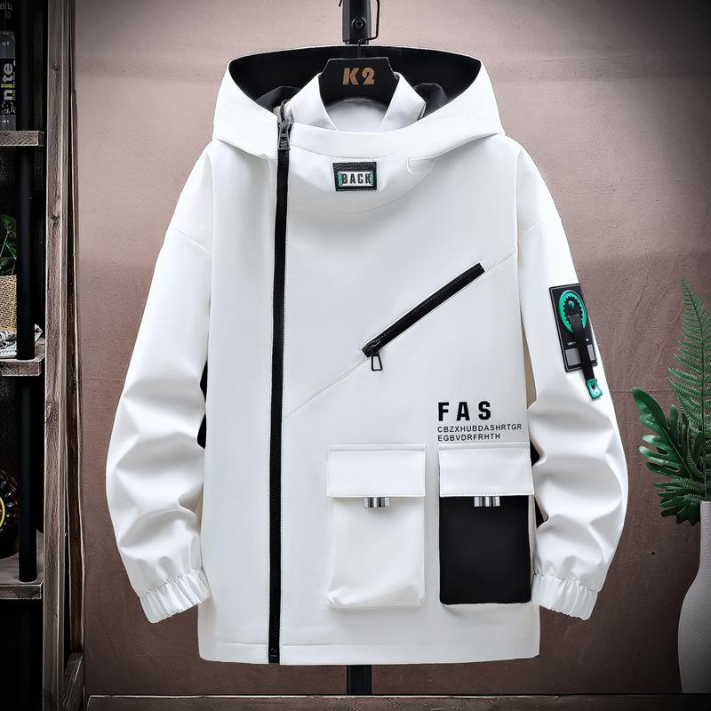 Five Fine Jas met rits Heren pilotenjack met capuchon Lente en herfst honkbaluniform Getijdenkaart Losse trui met voorzak XXXXL wit