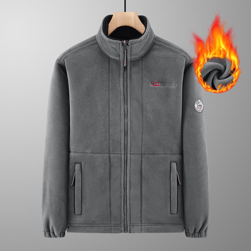 VantaGoods Heren herfst/winter dubbelzijdige polarfleece jas - dik, warm, casual, losse pasvorm, grote maat XS zwart