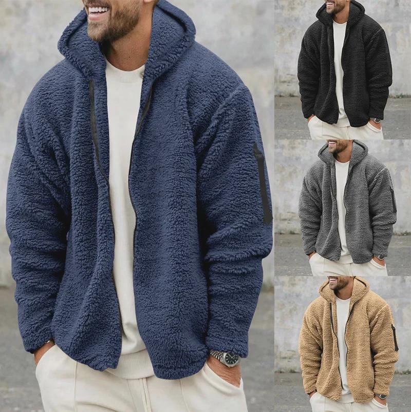 VantaGoods Heren herfst/winter dubbelzijdig fleece capuchonjack Medium marineblauwe kleur