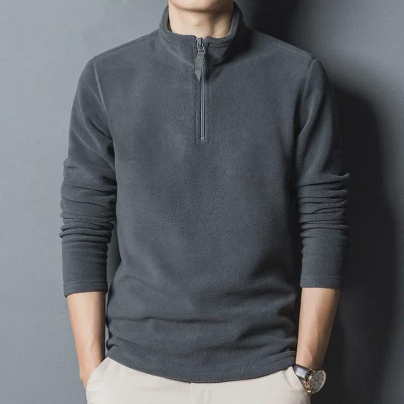 VantaGoods Trendy herentrui met halve rits van polarfleece - herfst/winter opstaande kraag coltrui L (120-140 lbs) zwart