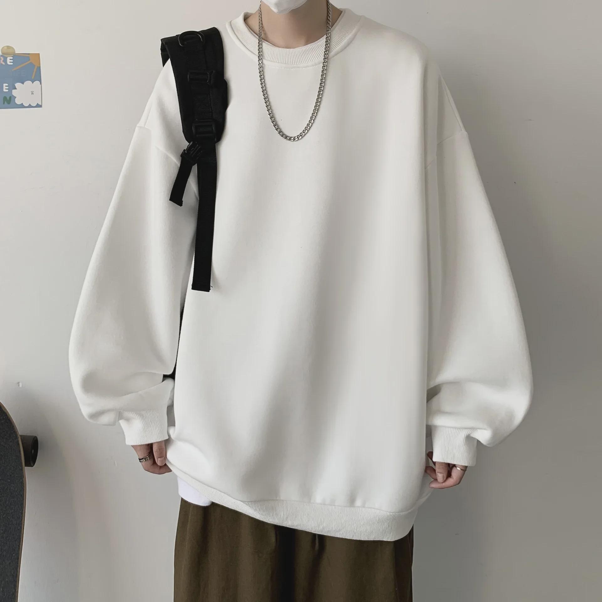 VantaGoods Heren herfst trendy losse pasvorm Hong Kong stijl ronde hals sweatshirt XL wit