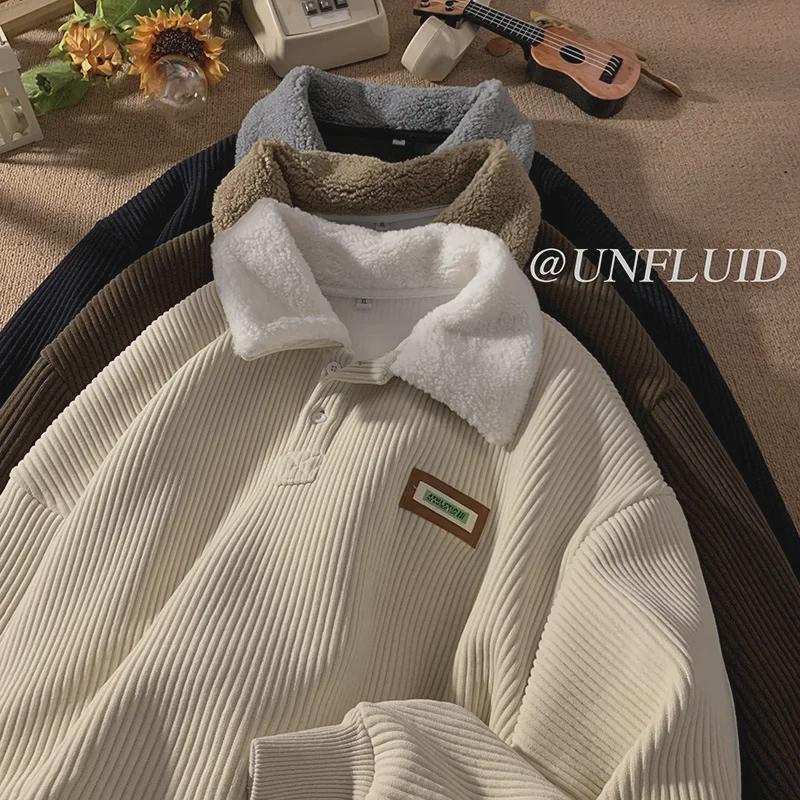 VantaGoods Heren Corduroy Polo Sweatshirt met Lamswol Voering - Herfst/Winter Hong Kong Stijl L