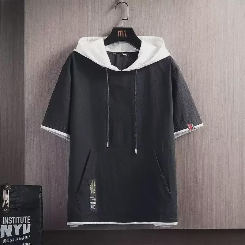 VantaGoods Oversized T-shirt met capuchon in Hong Kong-stijl voor heren - Modetrend zomer 2024 L wit