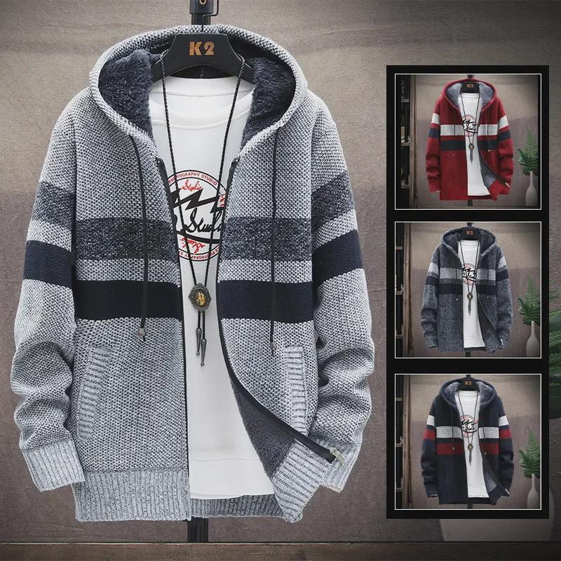 VantaGoods Gebreid herenvest met capuchon - fluwelen voering, kleurblok, casual voor lente/herfst 4XL donkergrijze kleur