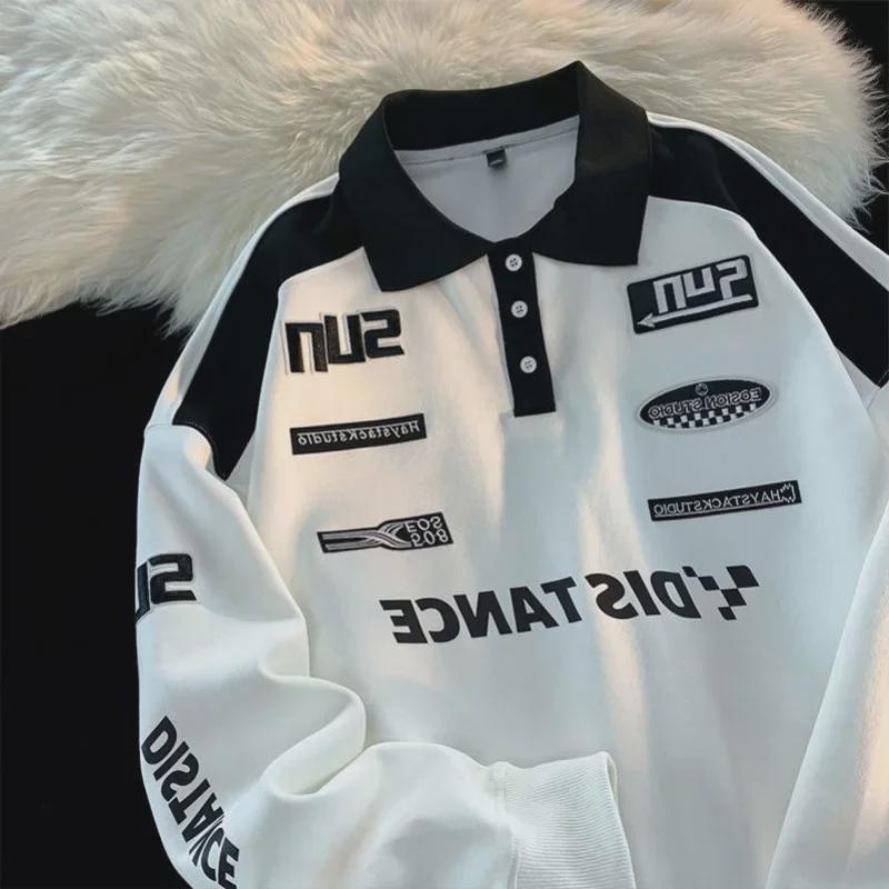 VantaGoods Koreaanse Retro Polo Trui: Heren lange mouwen Racing Lapel 2024 lente/herfstcollectie Medium donkergroene kleur