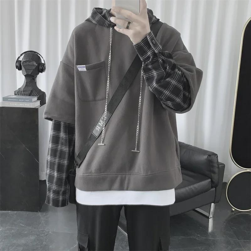 VantaGoods Heren fluwelen sweatshirt met capuchon: Mode uit 2022, kleurgeblokt, verdikt voor herfst/winter. M rood