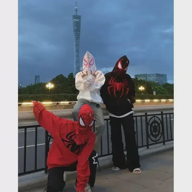 VantaGoods Heren American Spiderman Hip-Hop Hoodie - Zware Cardigan Jas voor Lente en Herfst L wit