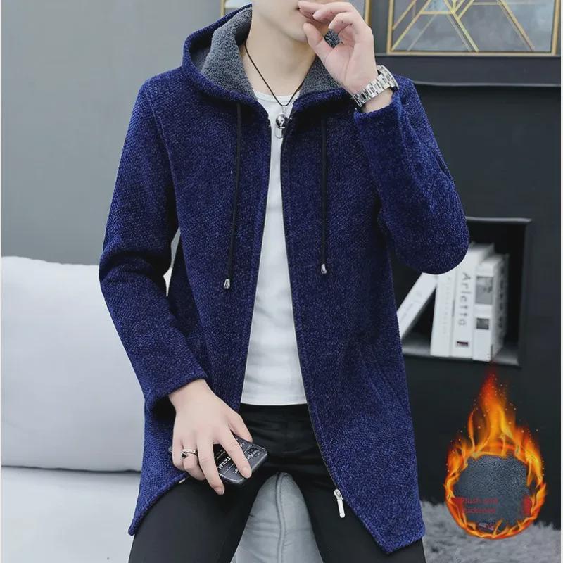 VantaGoods Heren Mid-Length Hooded Knit Cardigan Sweater - Herfst/Winter, Losse pasvorm, Plus Size M