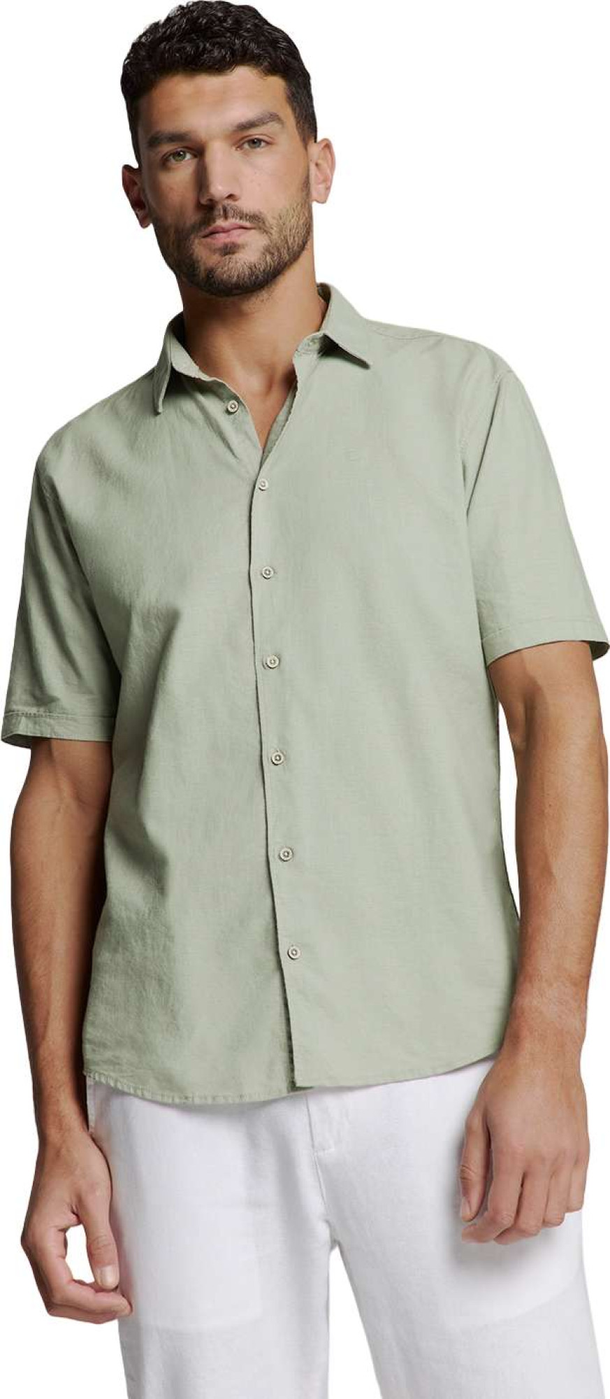 No Excess Shirt short sleeve solid with linen light army