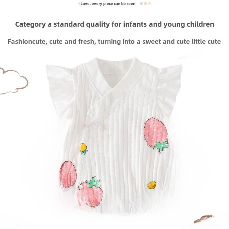 VantaGoods Zomerjumpsuit met korte mouwen voor babymeisjes - Pasgeboren prinsessenromper Off-white Summer Romper [Strawberry]