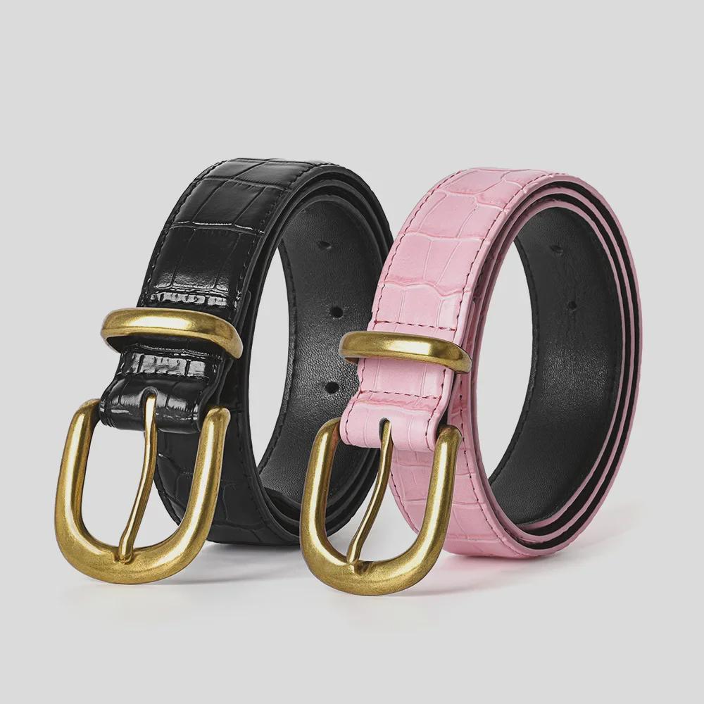 VantaGoods Vintage roze krokodillenleren damesriem met gesp van runderhuid - veelzijdig en van hoge kwaliteit. 103 cm zwart