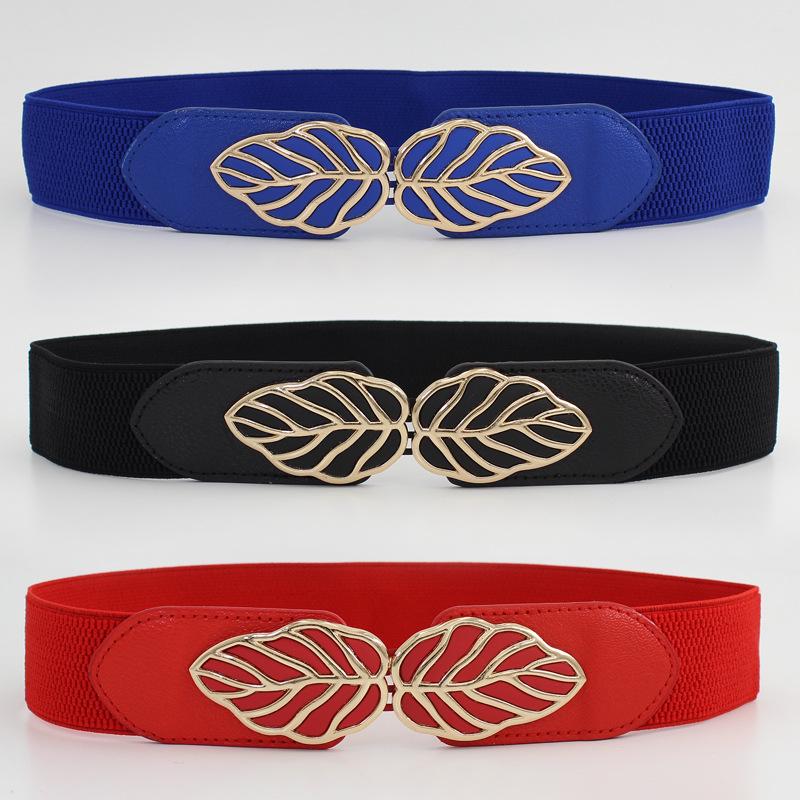 VantaGoods Modieuze elastische taille rok trui voor dames met blad gesp en slanke 4cm riem wit