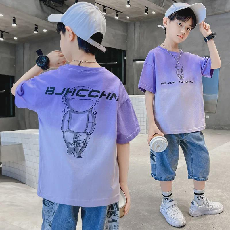 VantaGoods Jongens T-shirt met korte mouwen voor de zomer: Trendy ronde hals top voor kinderen 130 cm oranje