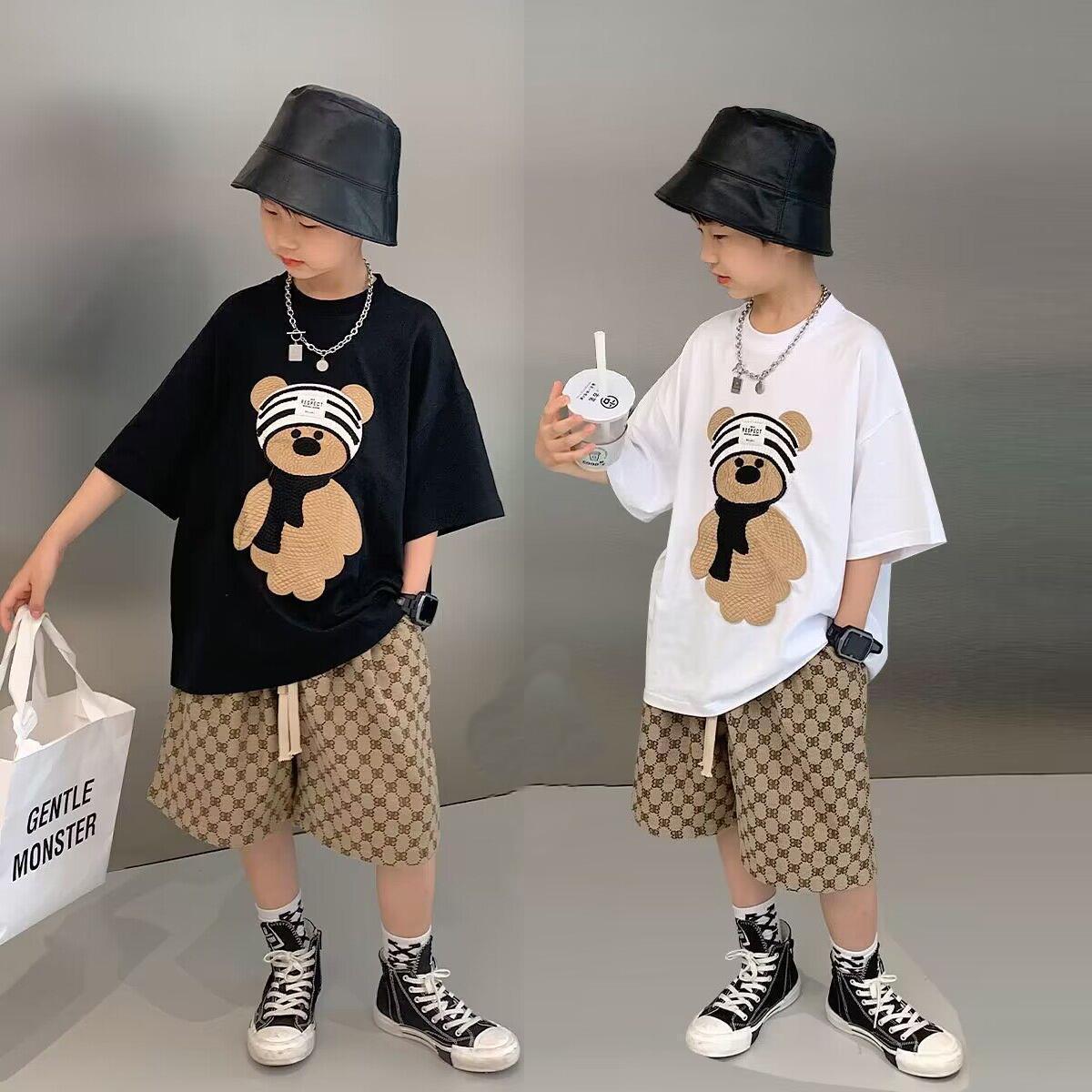 VantaGoods Trendy zomer-T-shirt met korte mouwen voor jongens (2023) - Koreaanse stijl voor grote kinderen 100 zwart