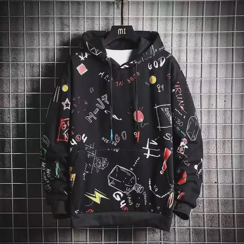 VantaGoods Koreaanse stijl Graffiti Cartoon Anime Pullover Hoodie voor jongens van de middelbare school - Lichtgewicht lente- en herfstjas M zwart