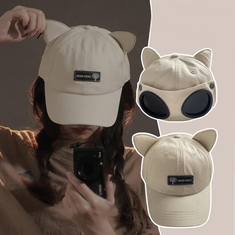 BOOSKU Zonnebril Dames Hoed Baseball Cap Schattig Met Kat Oren Pilotenbril Man Muts