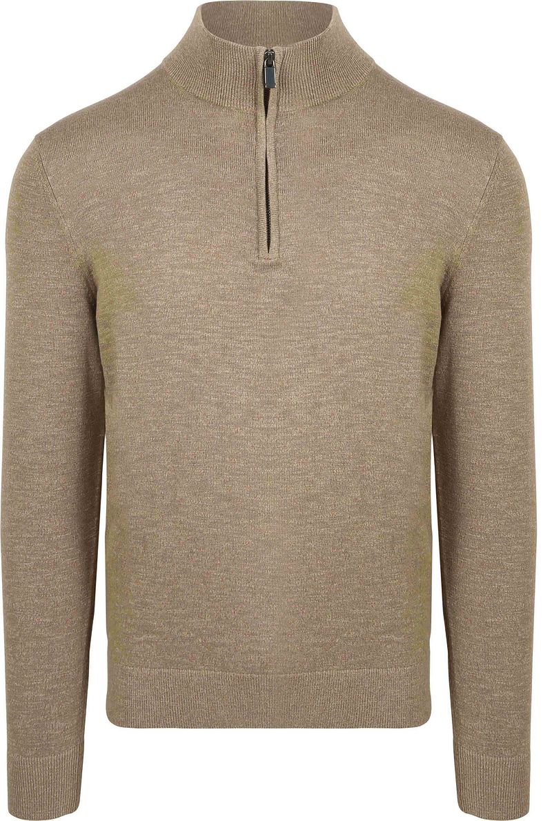 Suitable Slub Yarn Half Zip Trui Beige