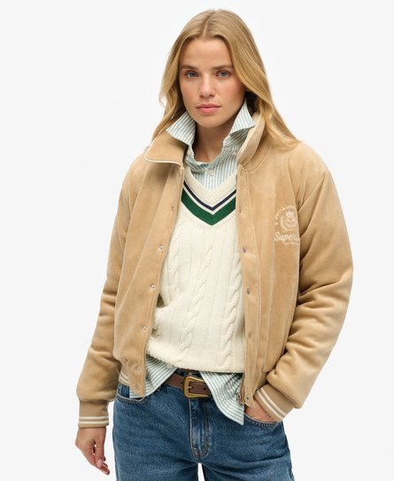 Superdry Vrouwen Country Club Jersey Bomberjack Beige