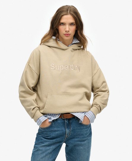 Superdry Vrouwen Hoodie met Oversized Pasvorm en Geborduurd Core Logo Beige