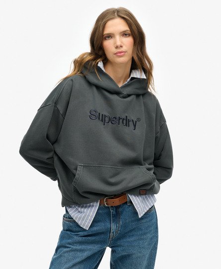 Superdry Vrouwen Hoodie met Oversized Pasvorm en Geborduurd Core Logo Donkergrijs