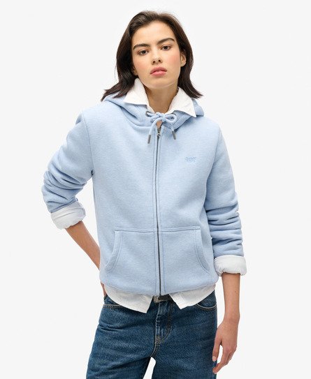 Superdry Vrouwen Essential Hoodie met Rits en Borgvoering Lichtblauw