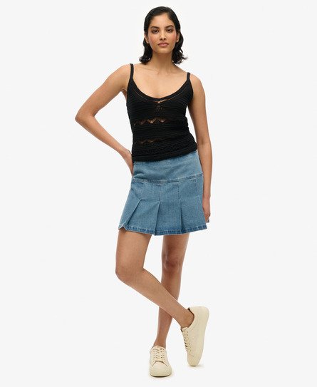 Superdry Vrouwen Geplooide Minirok met Patches Blauw