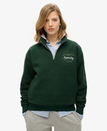Superdry Vrouwen Country Club Fleecesweatshirt met Halve Rits Groen
