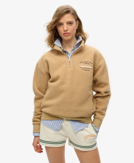 Superdry Vrouwen Country Club Fleecesweatshirt met Halve Rits Beige
