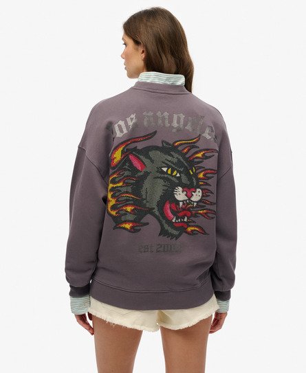 Superdry Vrouwen Old School Tattoo Oversized Sweatshirt met Ronde Hals Grijs