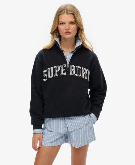 Superdry Vrouwen Athletic Essentials Sweatshirt met Applicatie en Halve Rits Blauw