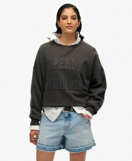 Superdry Vrouwen Athletic Essentials Tonal Sweatshirt met Ronde Hals en Appliqué Donkergrijs