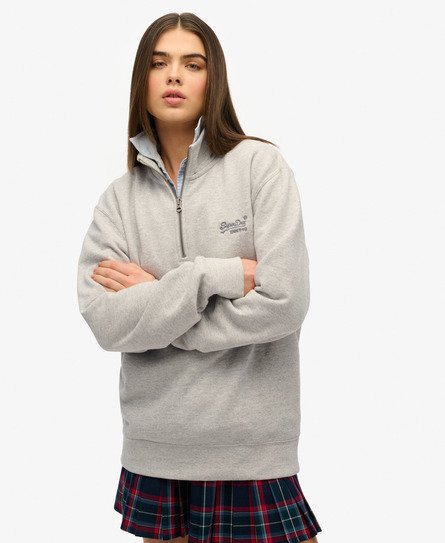 Superdry Vrouwen Oversized Essential Sweatshirt met Halve Rits en Logo Grijs