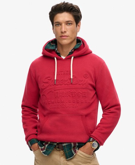 Superdry Mannen Hoodie met Reliëfopdruk Rood