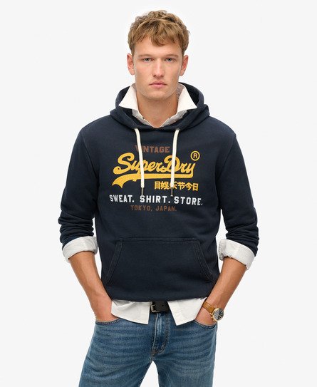 Superdry Mannen Vintage Logo Cali Hoodie met Relaxte Pasvorm Blauw