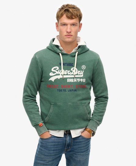 Superdry Mannen Vintage Logo Cali Hoodie met Relaxte Pasvorm Groen